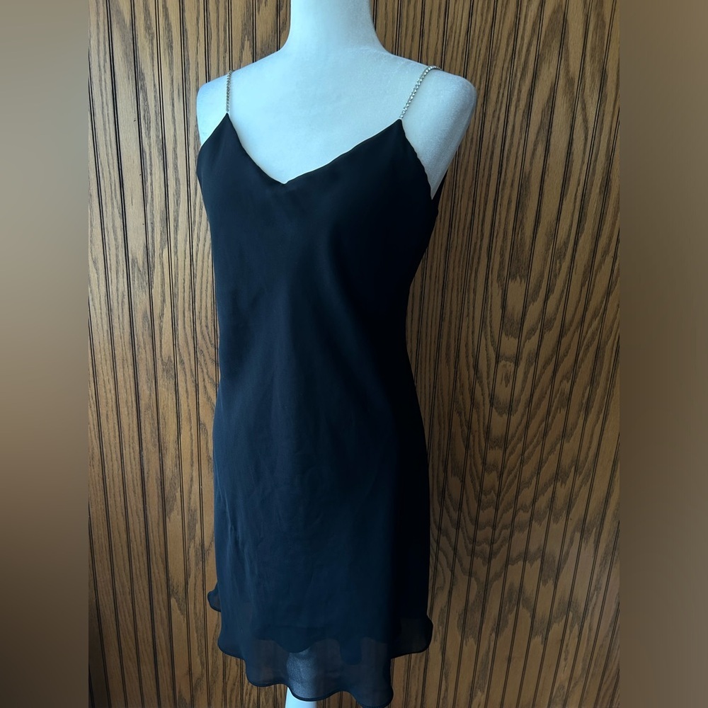 Vintage Dave & Johnny Rhinestone Strap Low Back Bias Cut Little Black Dress